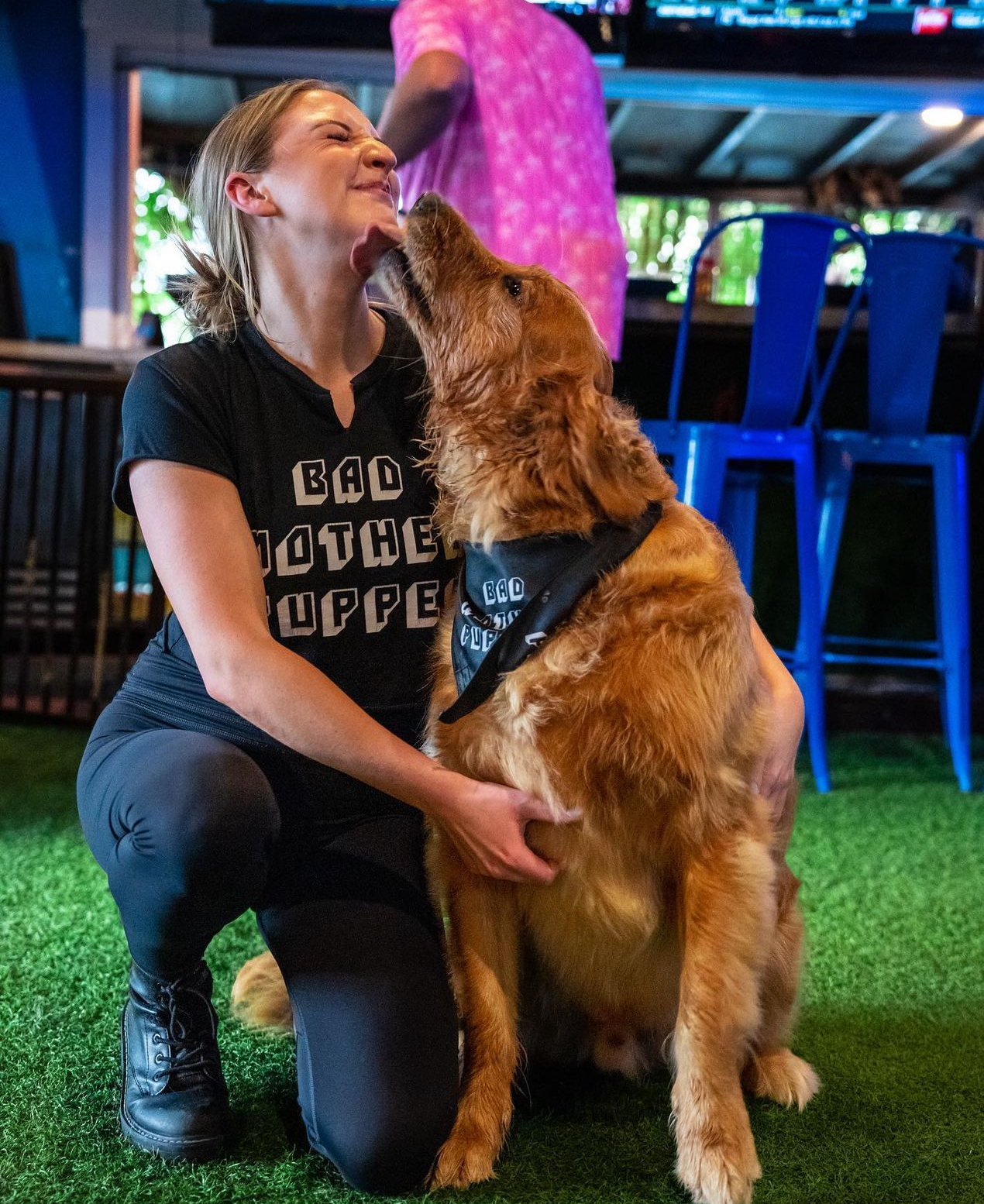 Retriever in a bandana at the pub